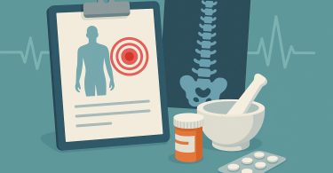 Pain management concept with medical charts and structured treatment plan on a doctor's desk