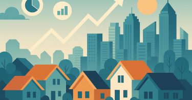 Modern city skyline with innovative smart buildings symbolizing future real estate trends