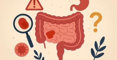 Digestive system illustration highlighting inflamed intestines linked to Crohn's disease symptoms