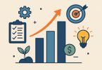 Business growth concept with rising charts, strategy icons, and scaling arrows for Zia Shlaimoun article