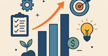 Business growth concept with rising charts, strategy icons, and scaling arrows for Zia Shlaimoun article