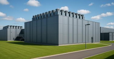 Modern data center facility showcasing racks of servers and advanced cooling infrastructure