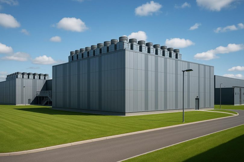 Modern data center facility showcasing racks of servers and advanced cooling infrastructure